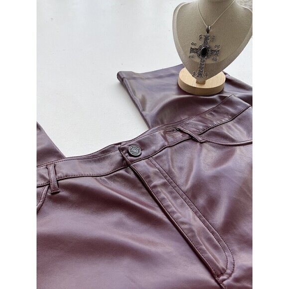 Anthropologie Joie Faux Leather Pants Size 8 Burgundy Straight Fit High Waist - Picture 15 of 16